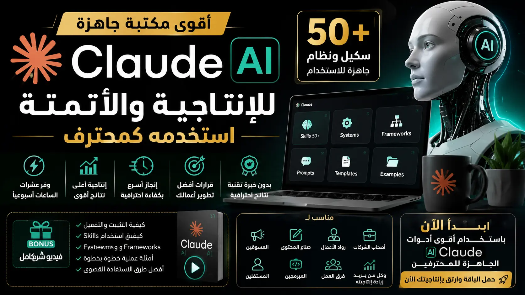 جاهز لرفع إنتاجيتك وتوفير ساعات من العمل أسبوعياًFramework و System وSkill 50 باقة كلود الاحترافية | أكثر من